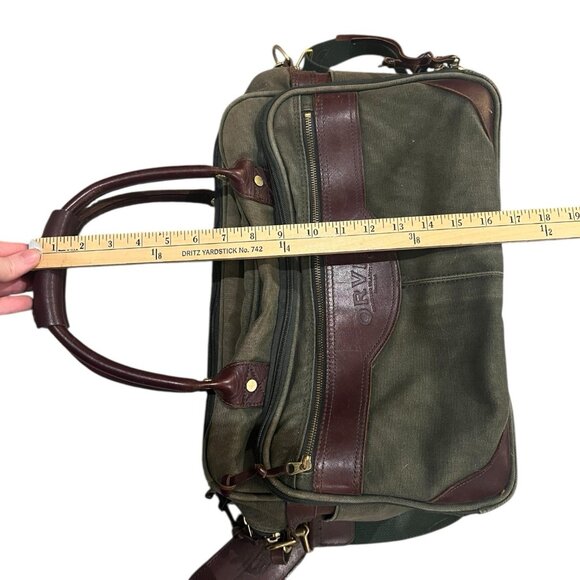Vintage Orvis Canvas & Leather Duffle Travel Messenger Bag Green Brown 16” - Picture 10 of 16
